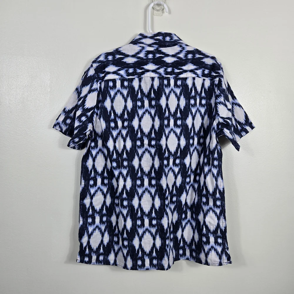 Gap Kids Boys Navy White Ikat Abstract Short Sleeve Linen Button‎ Shirt Medium